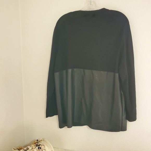 ZARA Black faux leather and knit long sleeve snap close cardigan Sm - Picture 9 of 9